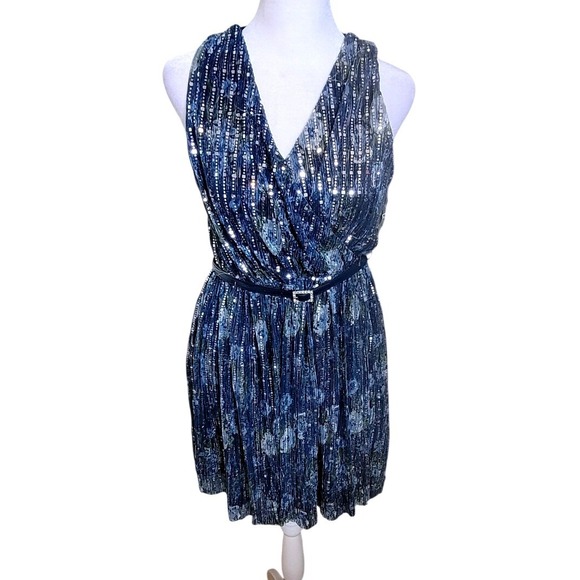 By & By Girl Dresses & Skirts - By & By Girl Navy Blue Metallic Sequin Floral Pleated‎ Party Dress 14.5 NWT